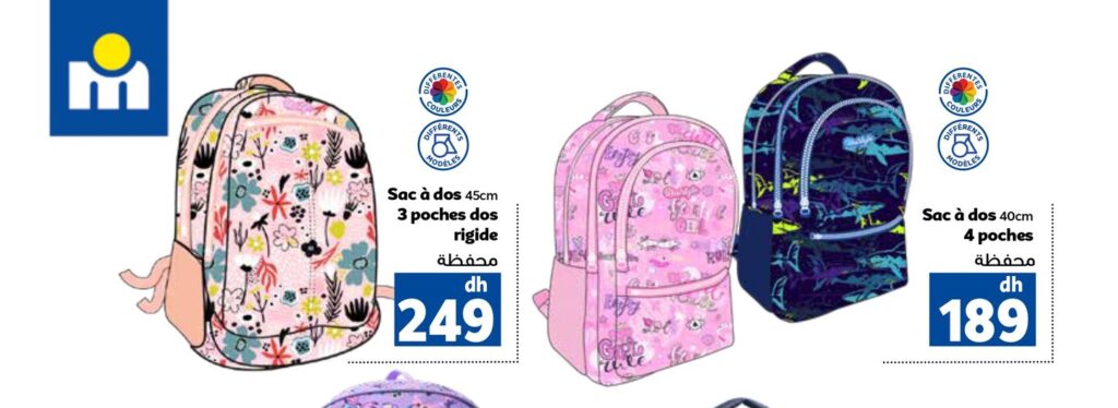 Peut être une image de ‎texte qui dit ’‎Sac dos 45cm 3pochesdos dos rigide محفطه Saca dos 40cm 4poches محفطة 249 189 dh Sac dos Teenpo TeenpackKi Kids 40cm 199 محفطه Sacà ádos érgonomique Youngs Young'sAttitude Attitude محفظة dh 299 dh dh Sac dos porte 43cm4 محفطة uni 199 dos 40cm sacgouter trousse محفظة dh 119 WILD Sac dos dh Relaxion 1625 محفظه 299 Sac dos محفظ 379 dh 2poches Offevelabledu120i12 dh 30cm 2poches 2pochestissusatin tissusatin محفظة 109‎’‎